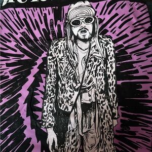 Kurt Cobain Graphic Print T-Shirt with Purple and Black Design